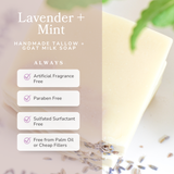 Handmade Tallow and Goat Milk Soap Bar || Lavender & Mint