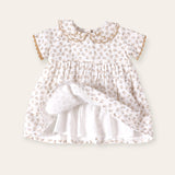 Emilia Baby Dress Set, Embroidered Collar || Mustard Floral