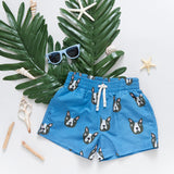 Baby Boys Swim Trunk || Blue Boston Terrier