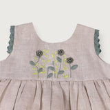 Sylvie Embroidered Baby Dress Set || Natural Linen