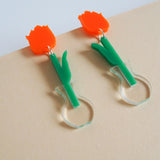 Acrylic Tulip Dangle Earrings || Orange