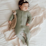 Organic 2 Way Zipper Footie || Seafoam
