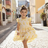 Girls Cynthia Dress || Bright Yellow Eyelet