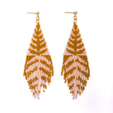 Beaded Handwoven Vine Fringe Earrings || Pink/Mustard