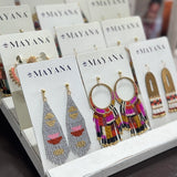 Beaded Handwoven Tropical Fringe Earrings || Wine/Magenta