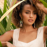 Beaded Handwoven Tropical Fringe Earrings || Wine/Magenta