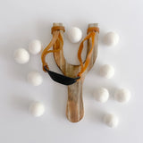 Wooden Slingshot with Felt Balls || Snow