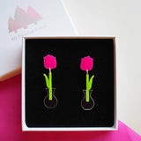 Acrylic Tulip Dangle Earrings || Orange
