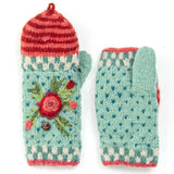 Aubrey Floral Wool Flip Mittens || Light & Natural