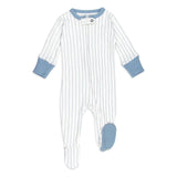 Organic Cuffed Zipper Footie || Pool Pinstripe