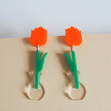 Acrylic Tulip Dangle Earrings || Orange