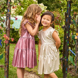 Girls Polly Dress || Champagne Lame