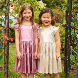 Girls Polly Dress || Champagne Lame