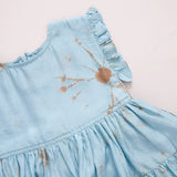Girls Silk Polly Dress || Milky Blue Tie Dye