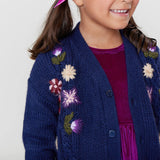 Girls Grandpa Sweater || Navy Floral Embroidery