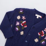 Girls Grandpa Sweater || Navy Floral Embroidery