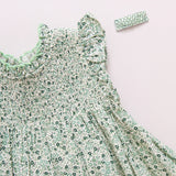 Girls Stevie Dress || Green Mini Ditsy