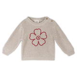 Flower Embroidered Chunky Knit Baby Pullover Sweater || Stone