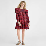 Womens Kalani Double Ruffle Dress || Red Autumn Strawflower
