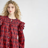 Womens Kalani Double Ruffle Dress || Red Autumn Strawflower