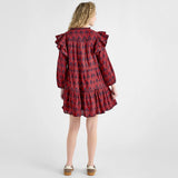 Womens Kalani Double Ruffle Dress || Red Autumn Strawflower