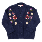 Girls Grandpa Sweater || Navy Floral Embroidery