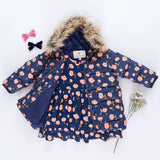 Girls Paulina Puffer || Navy Flower Toss