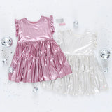 Girls Polly Dress || Champagne Lame