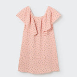 Organic Floral Gauze Flounce Dress || Crystal Pink