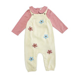 Flower Jacquard Knit Baby Overall Set|| Natural