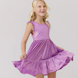 Girls Lame Kelsey Dress || Purple