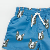 Baby Boys Swim Trunk || Blue Boston Terrier