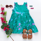 Girls Silk Kelsey Dress || Magenta Green Tie Dye