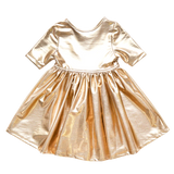 Girls Steph Dress || Gold Lame
