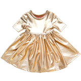 Girls Steph Dress || Gold Lame