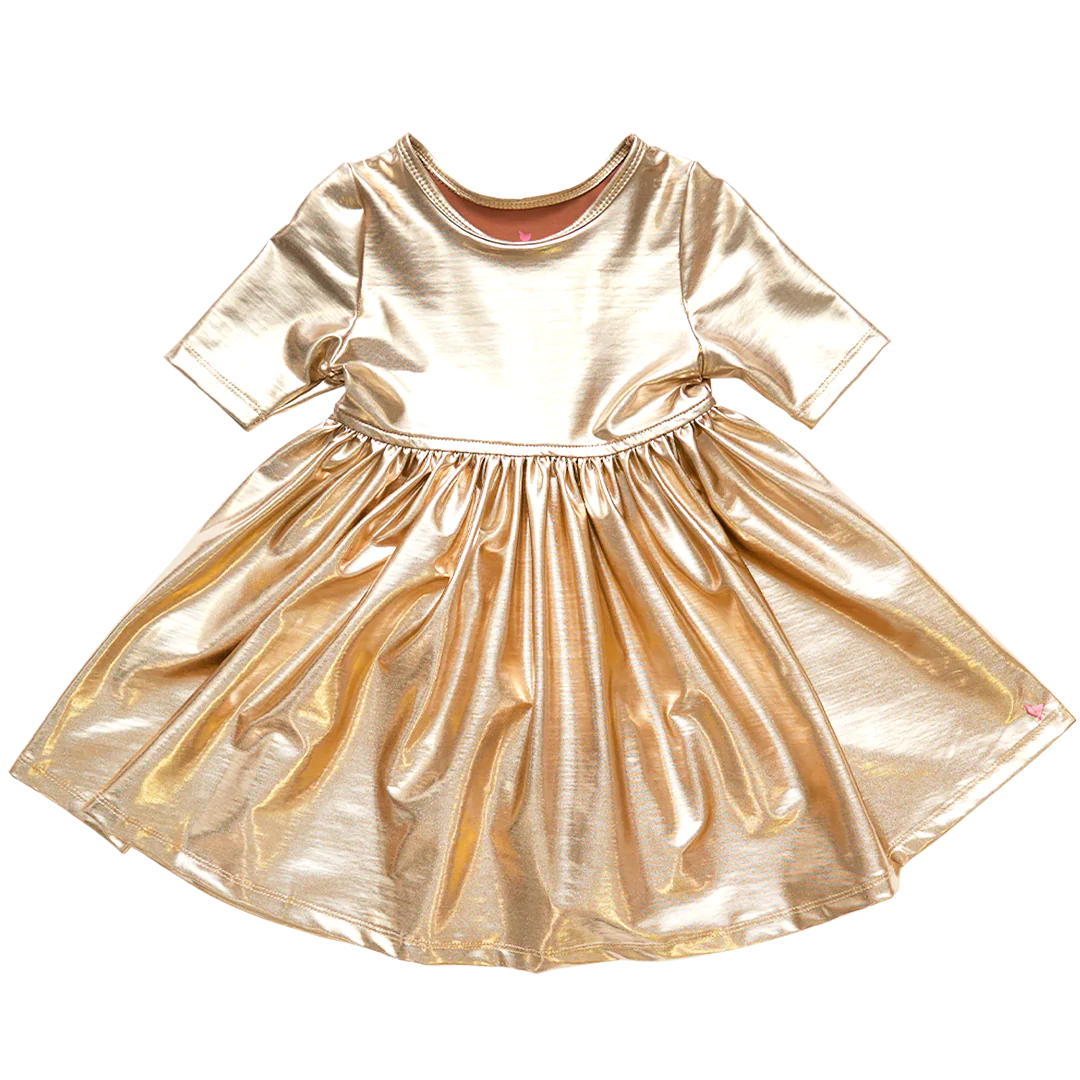Girls Steph Dress || Gold Lame Lyon and Pearle Girls Steph Dress || Gold Lame Lyon and Pearle
