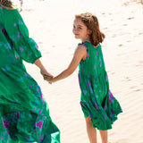 Girls Silk Kelsey Dress || Magenta Green Tie Dye