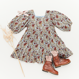 Leena Dress || Faded Blue Vine Floral