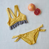 UV Frill Two-Piece Swimsuit || Yellow & Taupe