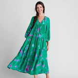 Womens Silk Indira Dress || Magenta Green Tie Dye