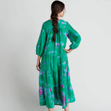 Womens Silk Indira Dress || Magenta Green Tie Dye