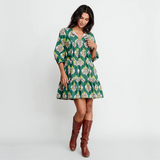 Womens Short Indira Dress || Hunter Green Flower