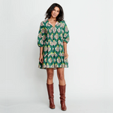 Womens Short Indira Dress || Hunter Green Flower