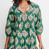 Womens Short Indira Dress || Hunter Green Flower