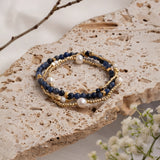 Gem and Pearl Miyuki Stretch Bracelets Set || Lapis Lazuli