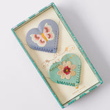 Embroidered Hearts Corner Bookmark || Set of 2