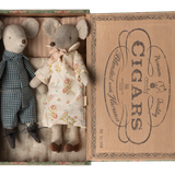 Grandma & Grandpa Mice in Cigar Box