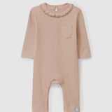 Ribbed Jersey Romper with Ruffled Collar || Nude
