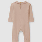 Ribbed Jersey Romper with Ruffled Collar || Nude