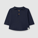 Organic Cotton Long Sleeve Polo Shirt || Navy Blue